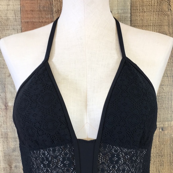 NWT Mossimo Swim Black One Piece Swimsuit Womens Large Halter - Picture 2 of 15